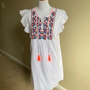 White dress with embroidered front